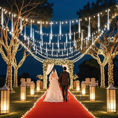 Outdoor Christmas Lights Snow Falling Rain Cascading Icicle String Lights
