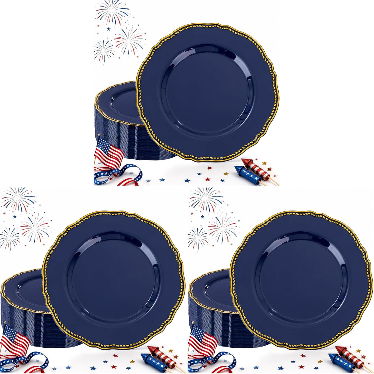 Hioasis 60 Pcs Red Gold Dessert Plates for Christmas