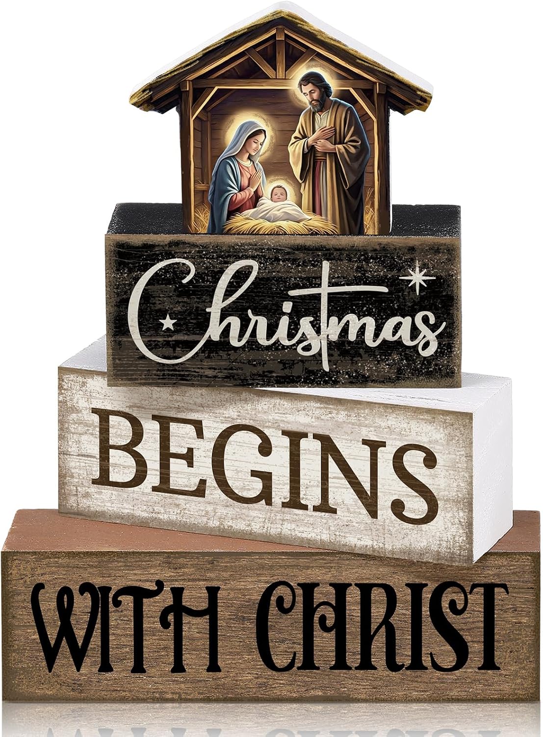 Moucuny 4 Pcs Christmas Table Decorations Indoor, Hot Cocoa Wood Block Sign