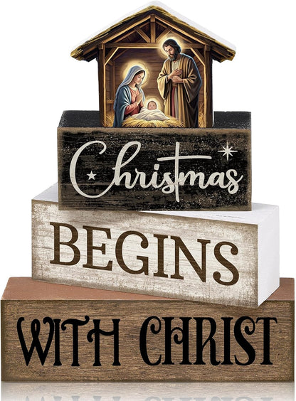 Moucuny 4 Pcs Christmas Table Decorations Indoor, Hot Cocoa Wood Block Sign