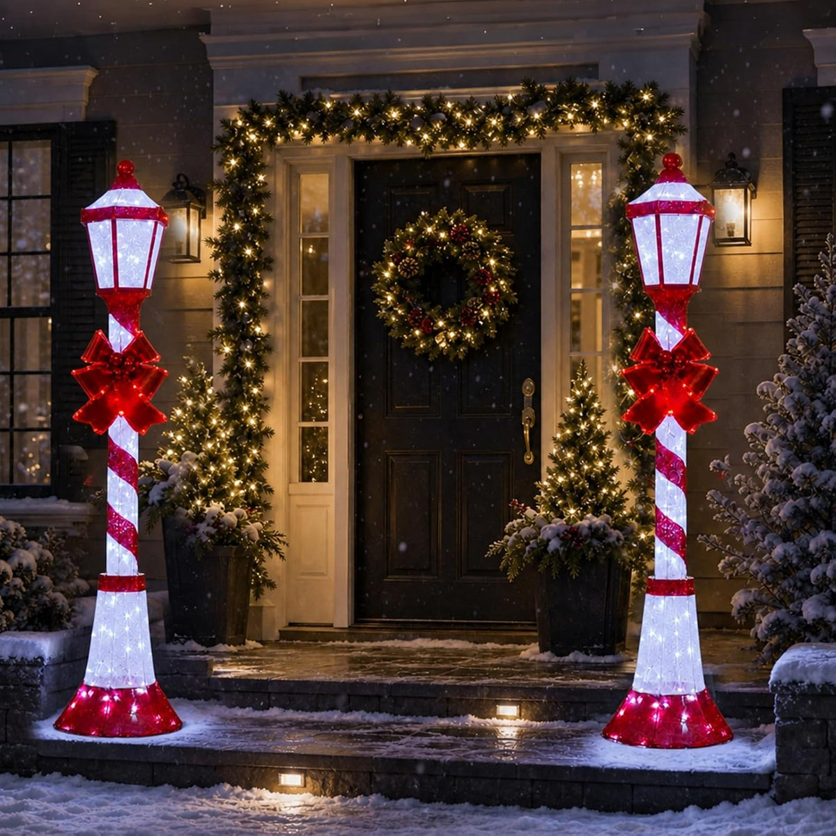 DrVIBES 5FT Lighted Outdoor Christmas Double-Head Lamp Post Decorations