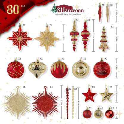 SHareconn 80Pcs Christmas Tree Ornaments Set Christmas Tree Decorations