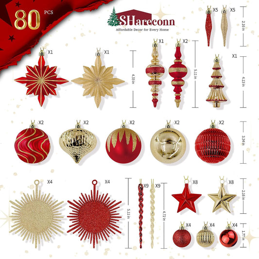 SHareconn 80Pcs Christmas Tree Ornaments Set Christmas Tree Decorations