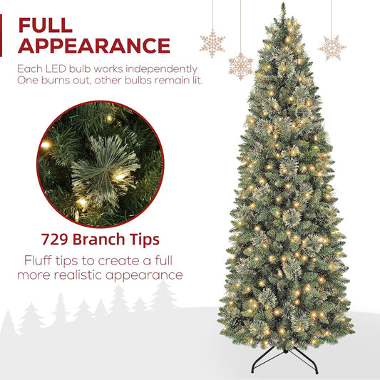 Hykolity 7.5 ft Slim Prelit Christmas Tree with Pine Needle