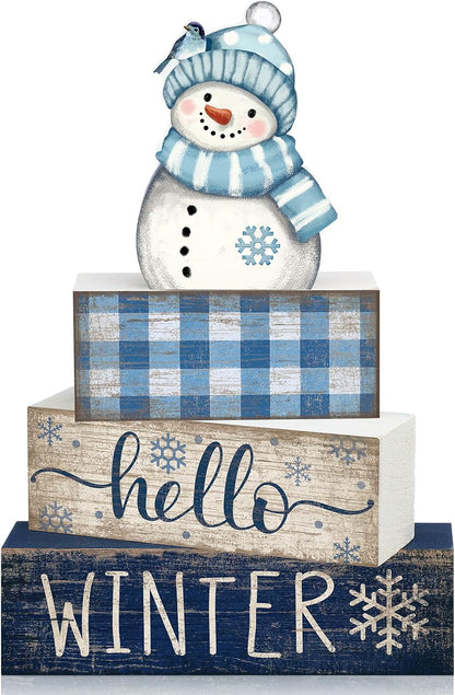 Moucuny 4 Pcs Christmas Table Decorations Indoor, Hot Cocoa Wood Block Sign