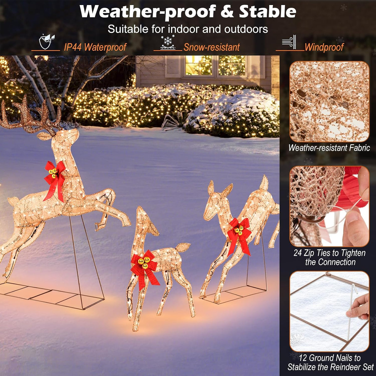Tangkula 3 Pieces Lighted Christmas Reindeer, Holiday Reindeer Family Set