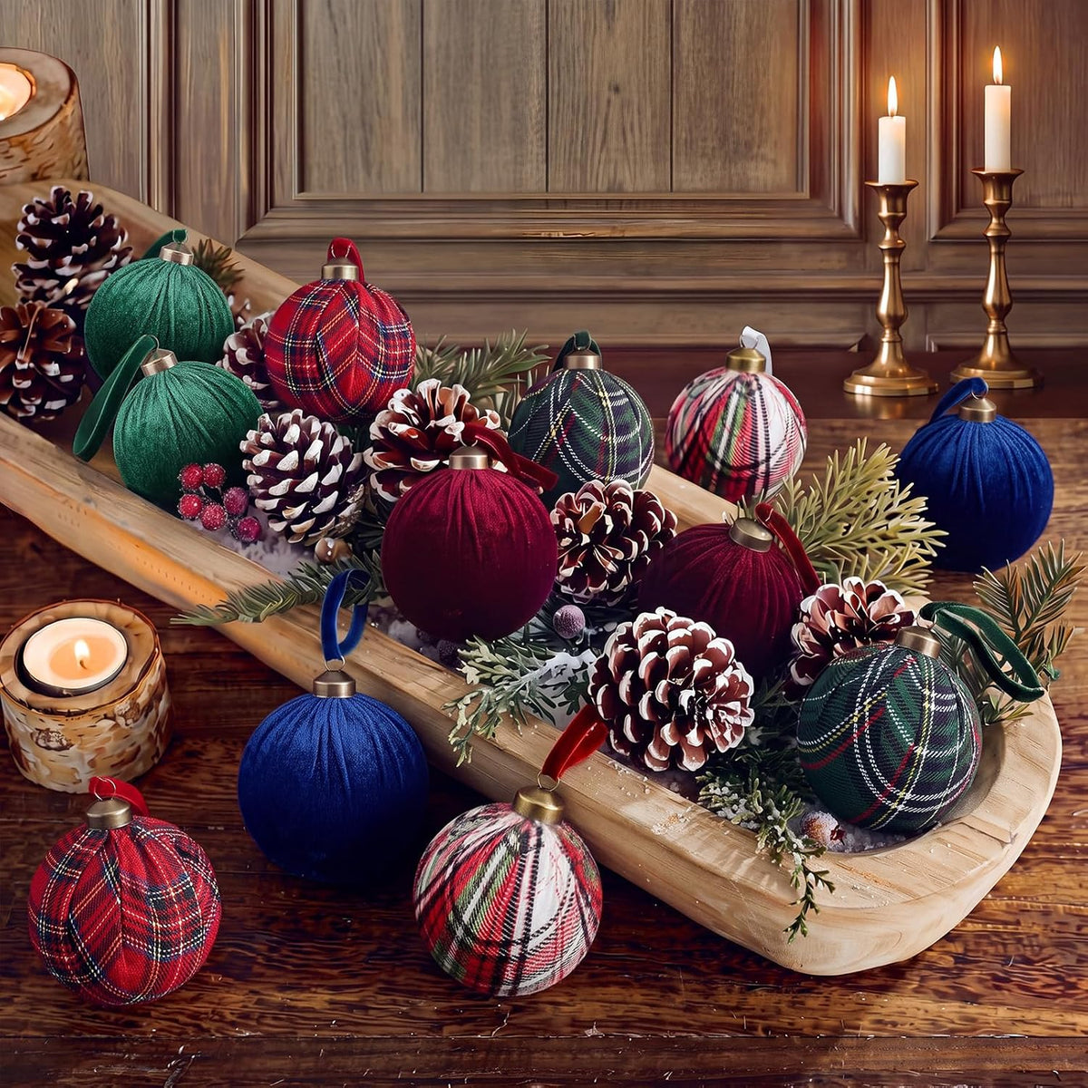 Gemscream 12 Pcs Classic Tartan Assorted Christmas Ornament Balls 3.15 Inch