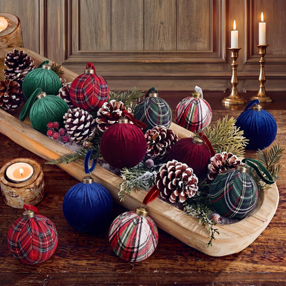 Gemscream 12 Pcs Classic Tartan Assorted Christmas Ornament Balls 3.15 Inch