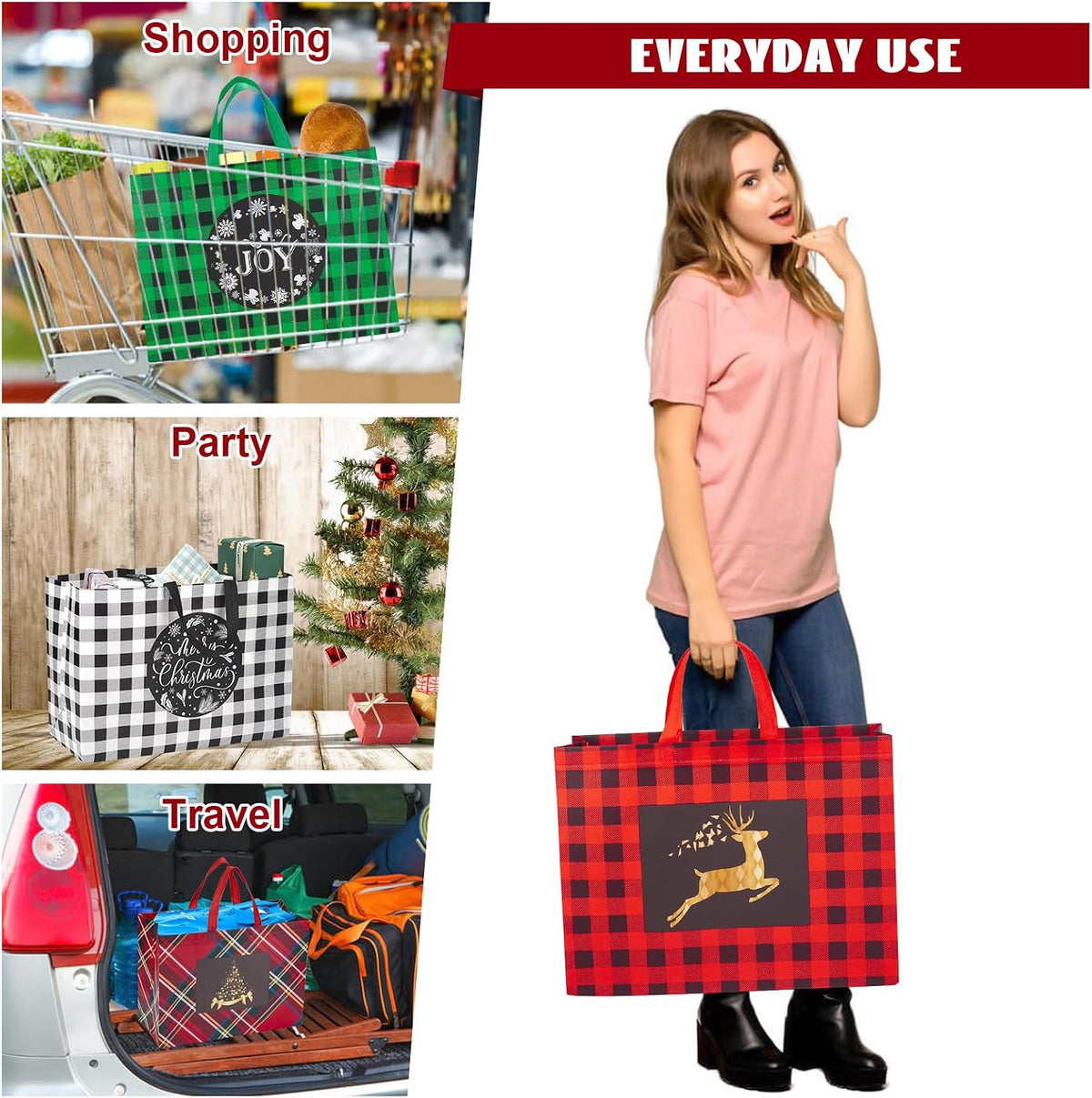 Heetobcos 12 Pack Christmas Gift Bags 13” Large Reusable Tote Bags