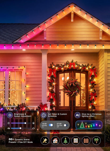 100LED Outdoor Christmas Lights, Smart APP & Remote, DIY, Music Sync, Timer