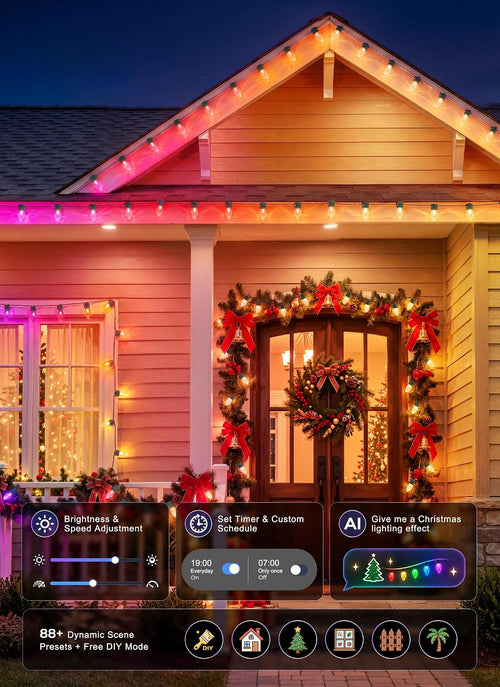 100LED Outdoor Christmas Lights, Smart APP & Remote, DIY, Music Sync, Timer