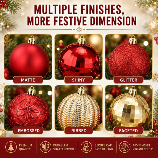 36 Pcs Christmas Balls Ornaments for Ceiling, Red, Gold