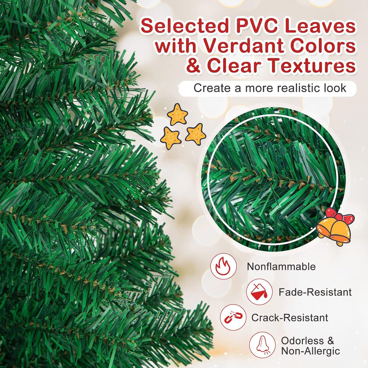 HAPPYGRILL 6FT Artificial Christmas Tree, Unlit Xmas Pine Tree, Metal Stand