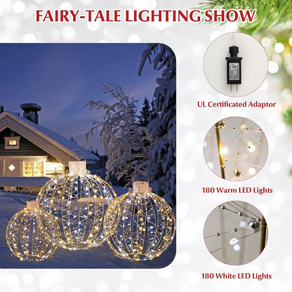 Tangkula 3 Pack Christmas LED Lighted Balls, Metal Twinkling Ornaments