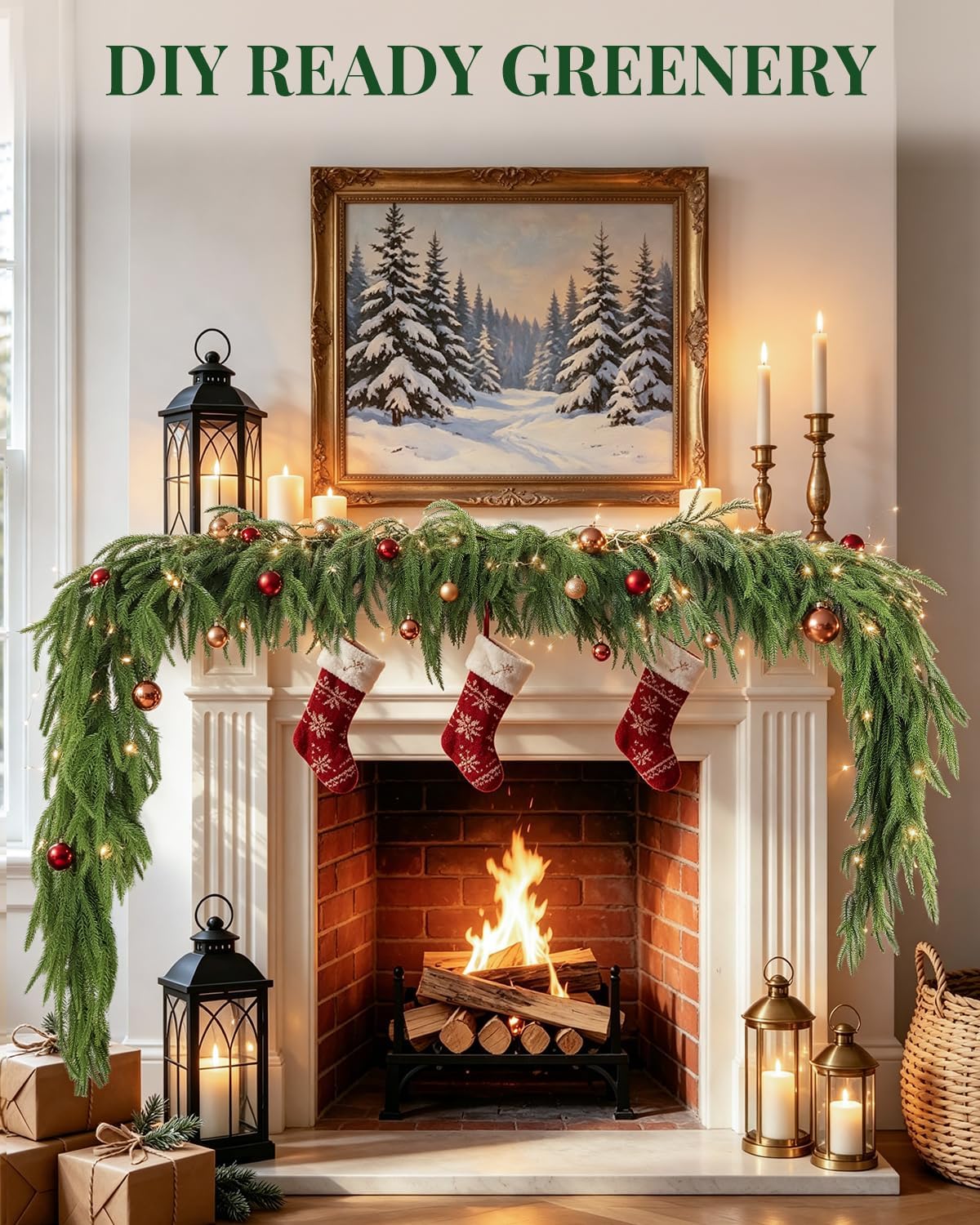 2 Pack 6 FT Norfolk Pine Garlands, Real Touch Christmas Decor