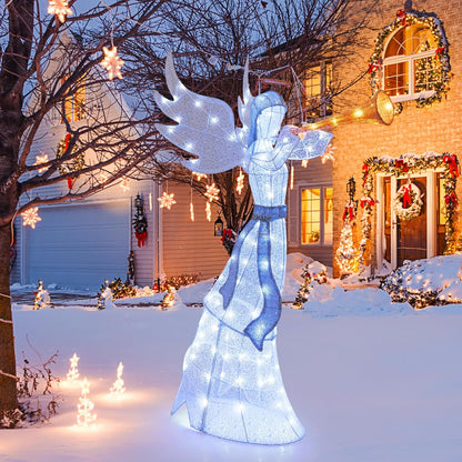 Tangkula 5 FT Christmas Lighted Angel with Trumpet & Halo, 3D Angel Decor