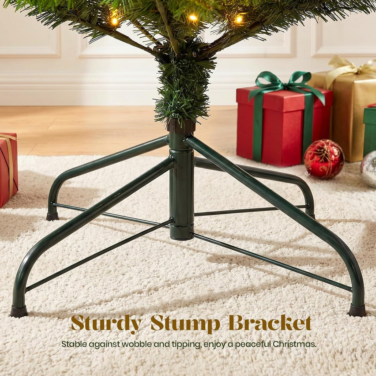 Alupssuc 6FT Prelit Christmas Tree, Warm White Lights, Hinged Branches