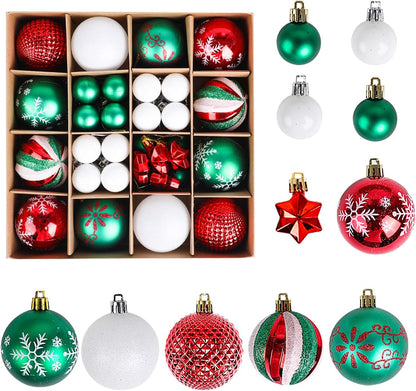 LOKIPA 44ct Christmas Ornaments, Shatterproof Red Green Gold Tree Balls Assorted Hanging Balls for Holidays Party Wedding Decoration (2.36Inch)