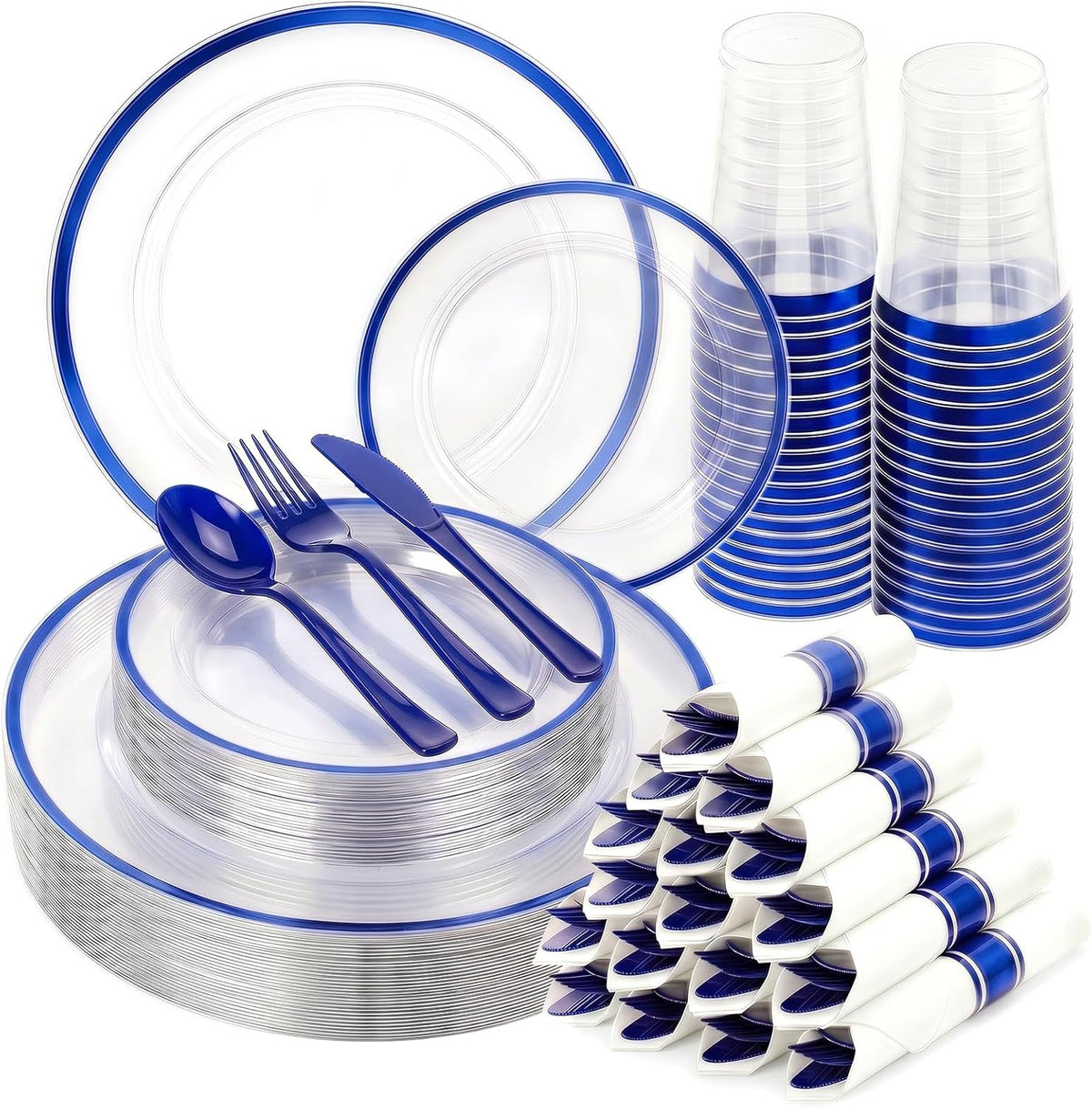 350PCS Clear Red Plastic Plates Dinnerware Sets for 50 Guests