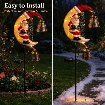 Solar Christmas Moon Snowman Garden Stake Light, Powered Lamp Post,Auto Dusk-to-Dawn Warm LED Snowflake Lantern,Outdoor Christmas Decoration for Lawn Walkway Patio Yard Festive Decor（Christmas Tree）