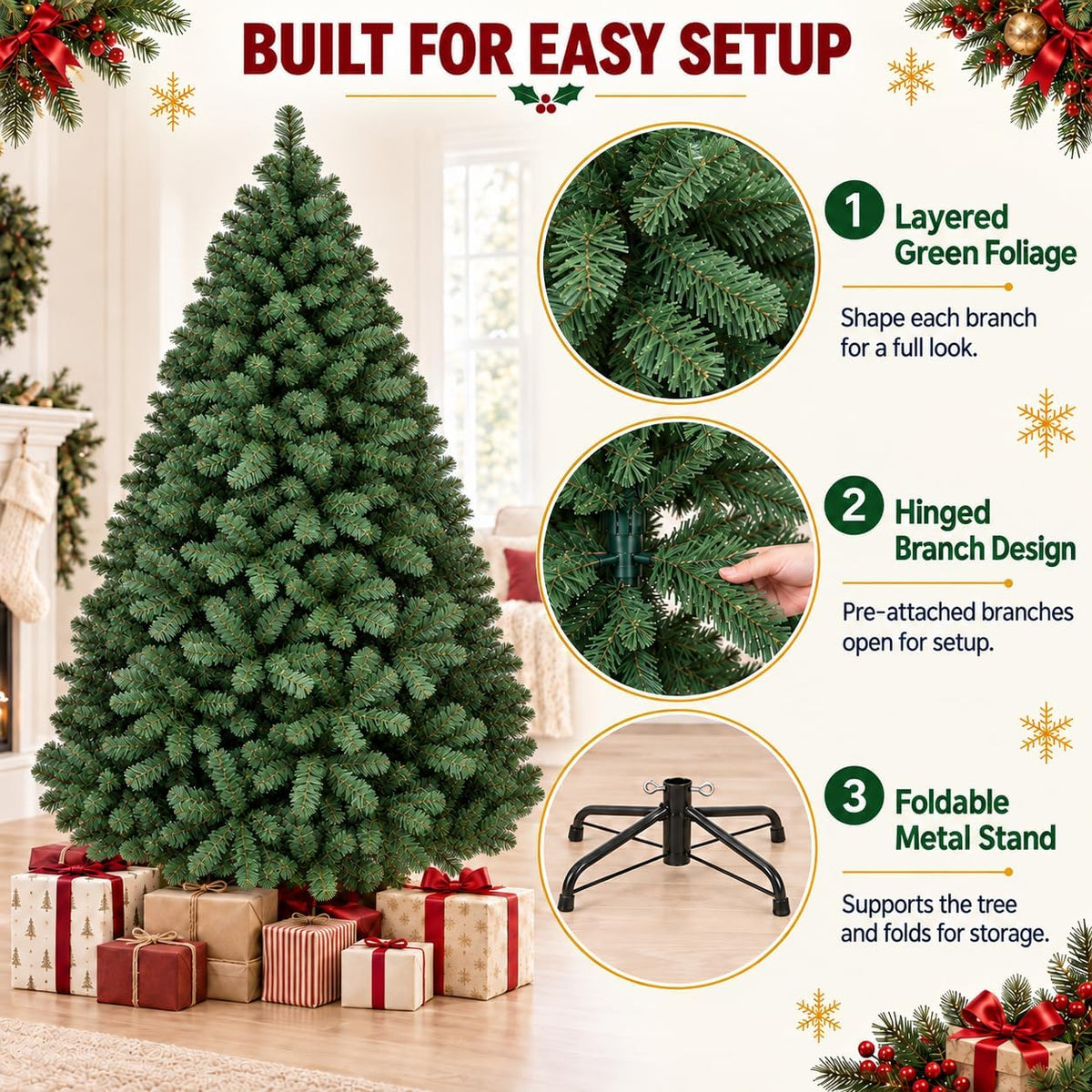 GarveeTech 6ft Artificial Christmas Tree, Realistic Full Unlit Décor