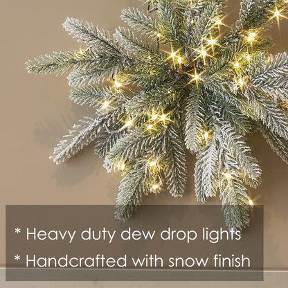 LITBLOOM Flocked Snowflake Lights with Timer Battery Operated and USB Plug in 18IN, Lighted Pine Branches with 60 LED Lights for Home Window Wall Fireplace Mantle Christmas Decoration Indoor