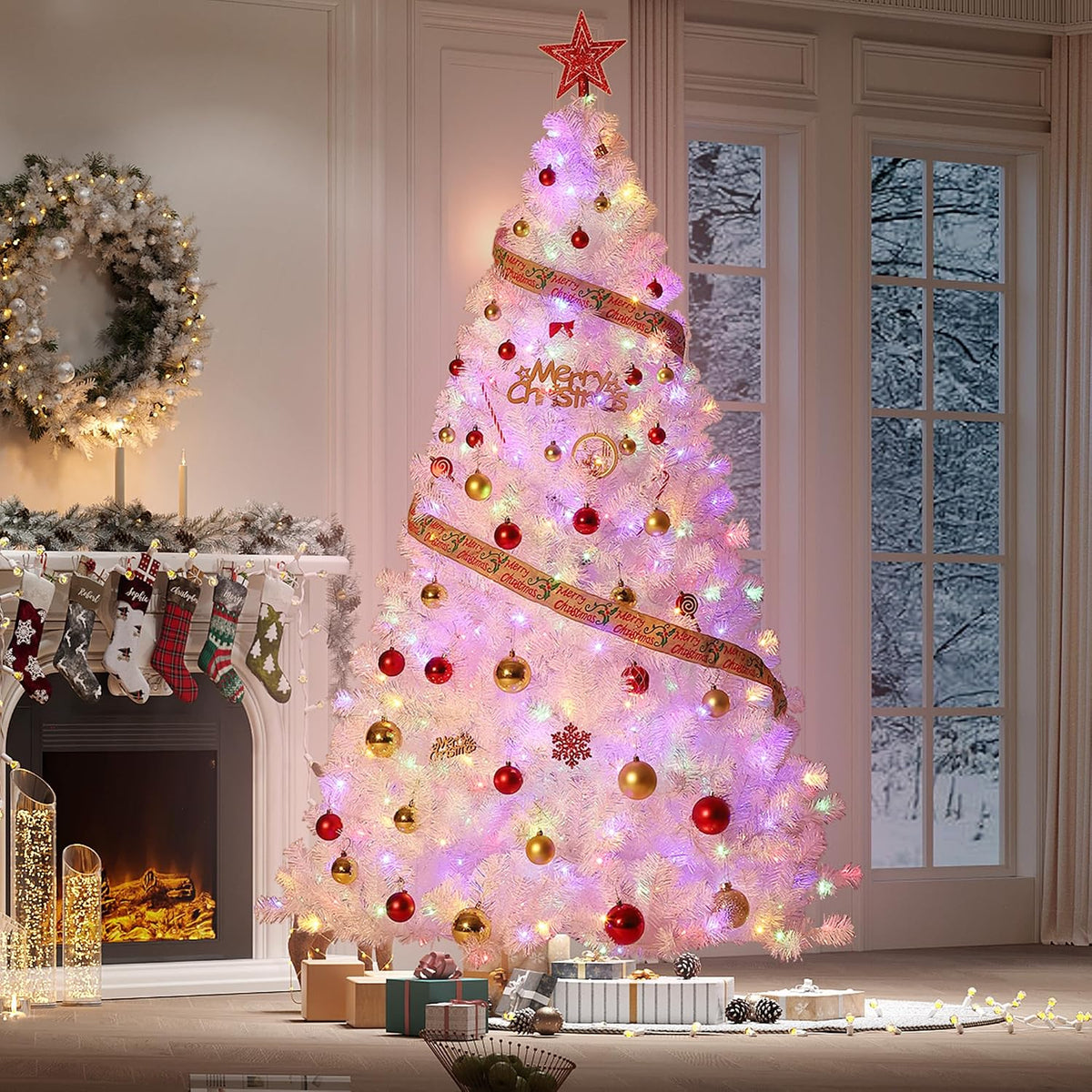 Garvee 6 ft Christmas Tree, Artificial Prelit Pencil Tree, Easy Assemble, Xmas Decor for Home Party Office Mall Holiday,Green
