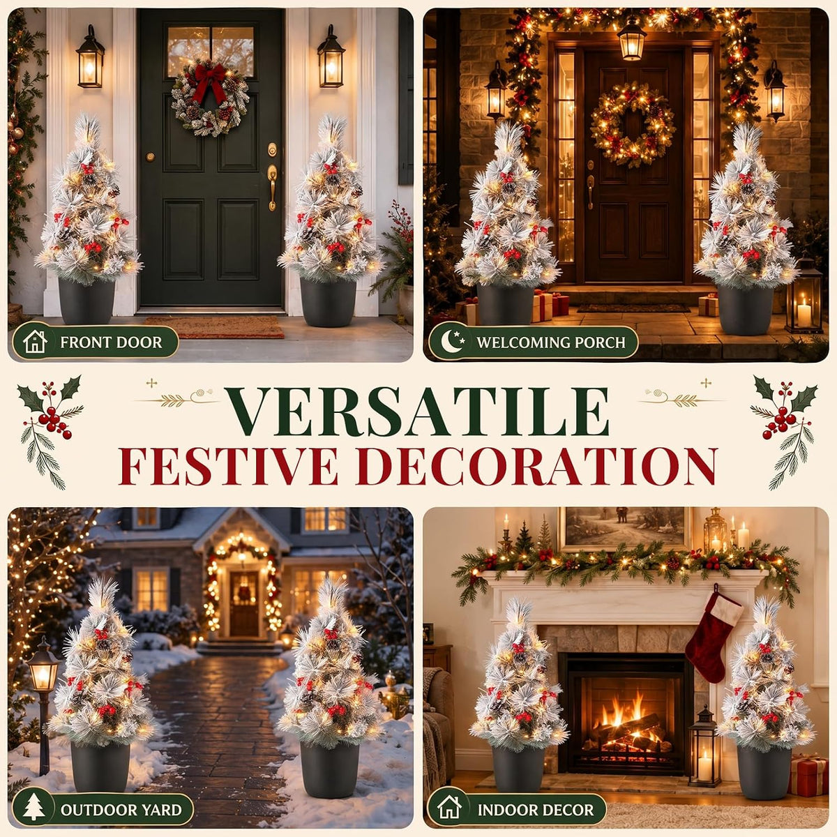 24 Inch Outdoor Christmas Trees, 2 Pack Prelit Porch Decor 50 LED