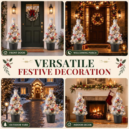 24 Inch Outdoor Christmas Trees, 2 Pack Prelit Porch Decor 50 LED