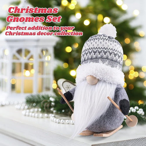 D-FantiX 2Pack Sled Christmas Gnomes Plush with Wood Skis and Ski Poles
