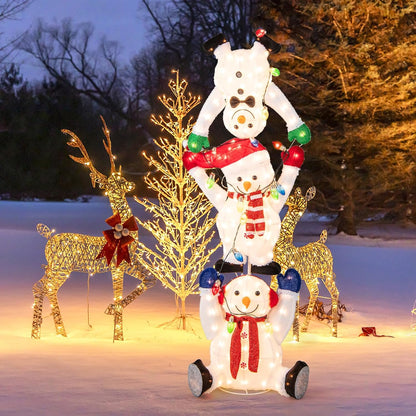 Tangkula 5.6 FT Lighted Christmas Stacked Snowman, 3D Xmas Light-up Snowman