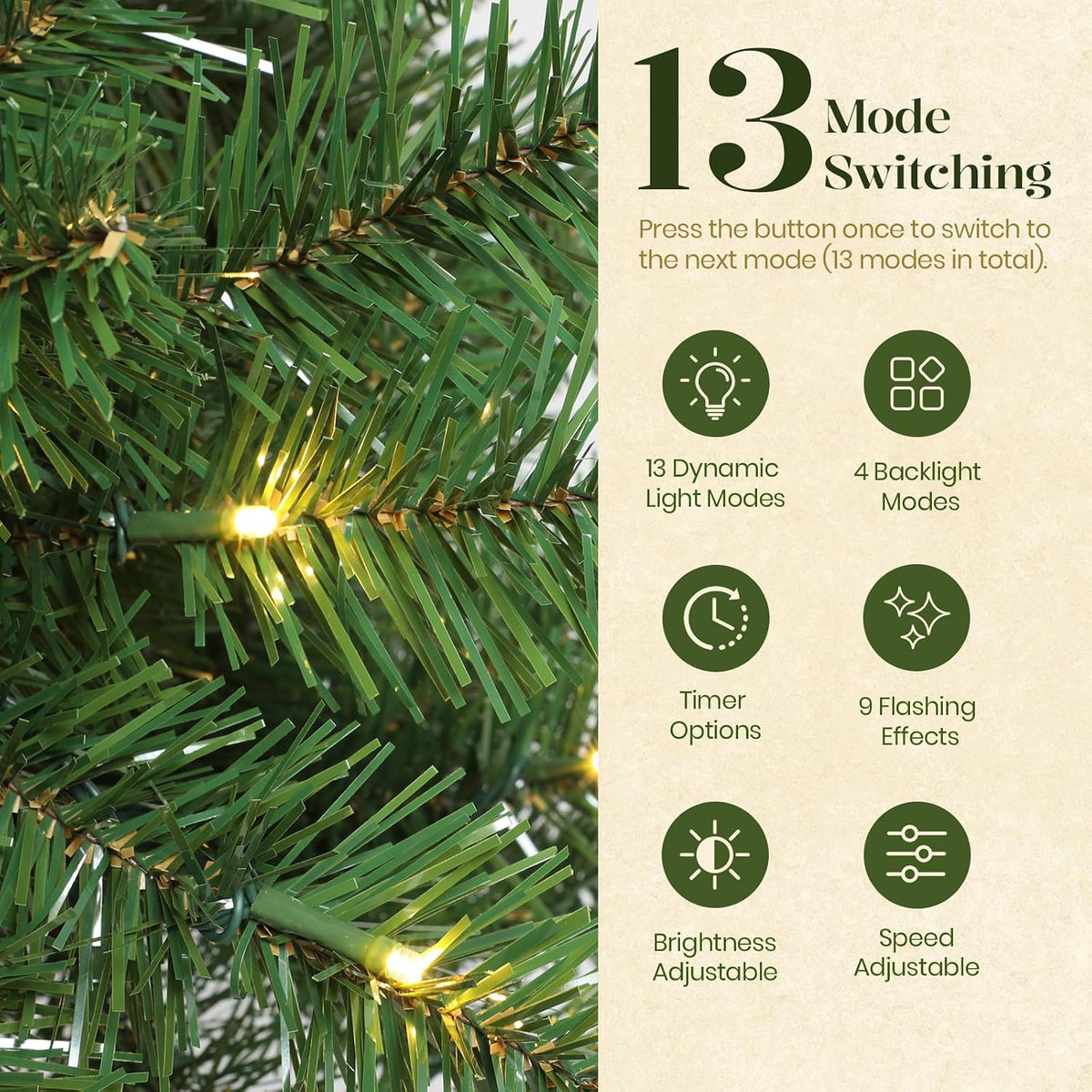 Alupssuc 6FT Prelit Christmas Tree, Warm White Lights, Hinged Branches