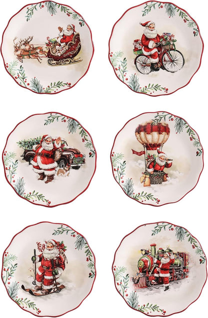 Bico Santa On The Way Scalloped Christmas Appetizer Plates Set of 6, 6 In
