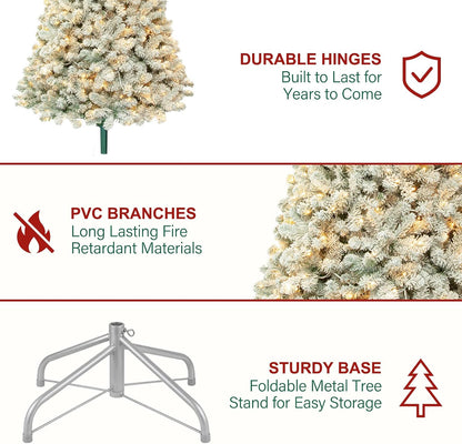 Hykolity 7 ft Prelit Snow Flocked Christmas Tree with 300 Warm White LEDs