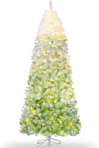 Garvee 6 ft Pencil Christmas Tree,Artificial Pre-Lit Christmas Tree,Realistic Frosted Xmas Tree Holiday Decoration, with LED Light and Metal Stand