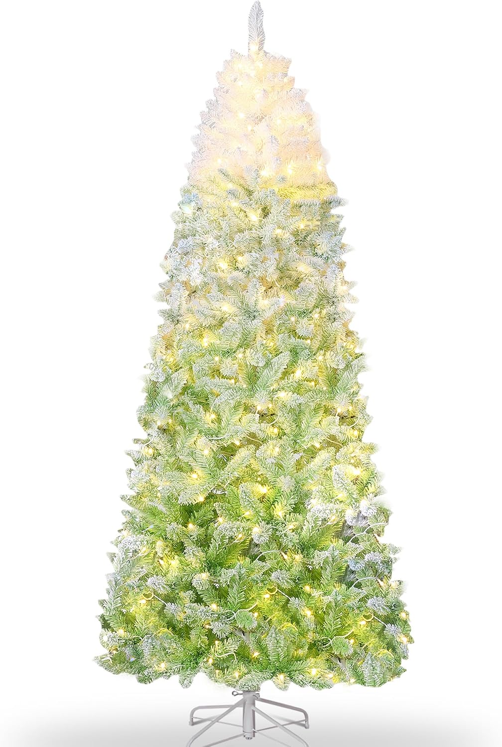 Garvee 6 ft Snow Flocked Pencil Christmas Tree, Slim Artificial Christmas Tree with Sturdy Metal Stand, Skinny Xmas Tree Holiday Decoration for Home, Office, Blue Gradient