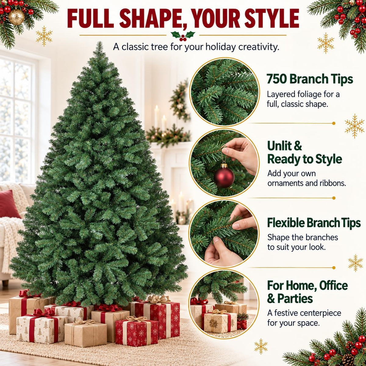 GarveeTech 6ft Artificial Christmas Tree, Realistic Full Unlit Décor