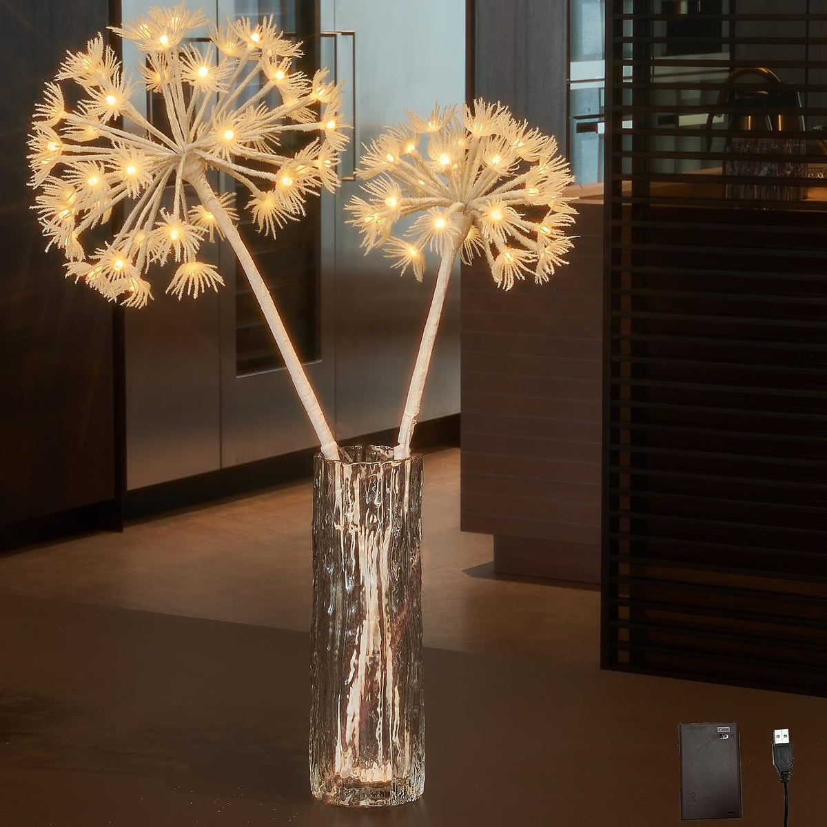 LITBLOOM Lighted Willow Branches with Timer Battery Operated and USB Plug in, Faux Dandelion Branches with Lights 27IN 70 LED Lights for Home Mantle Table Christmas Decoration