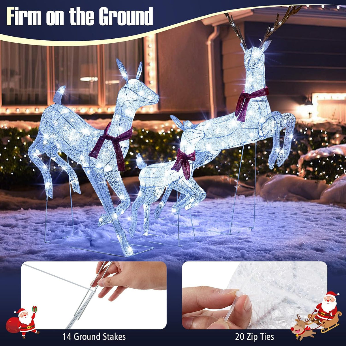 Tangkula 3-Piece Christmas Lighted Reindeer Family Set, 3D Reindeer