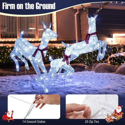 Tangkula 3-Piece Christmas Lighted Reindeer Family Set, 3D Reindeer