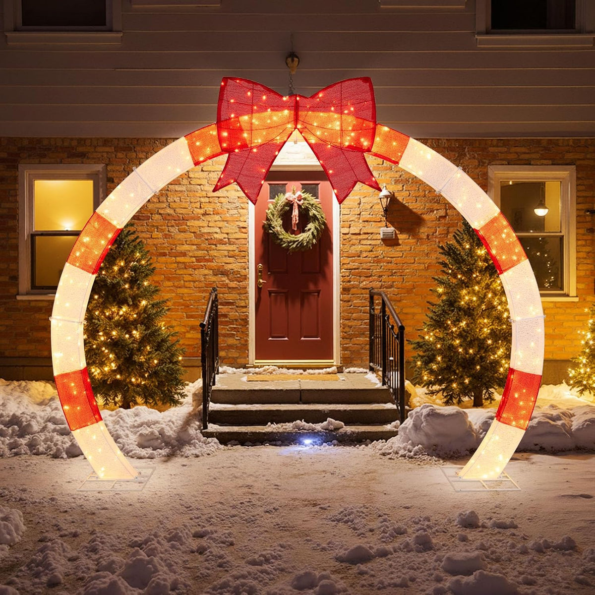 Tangkula 10.4 FT Outdoor Christmas Lighted Archway with Large Red Bow