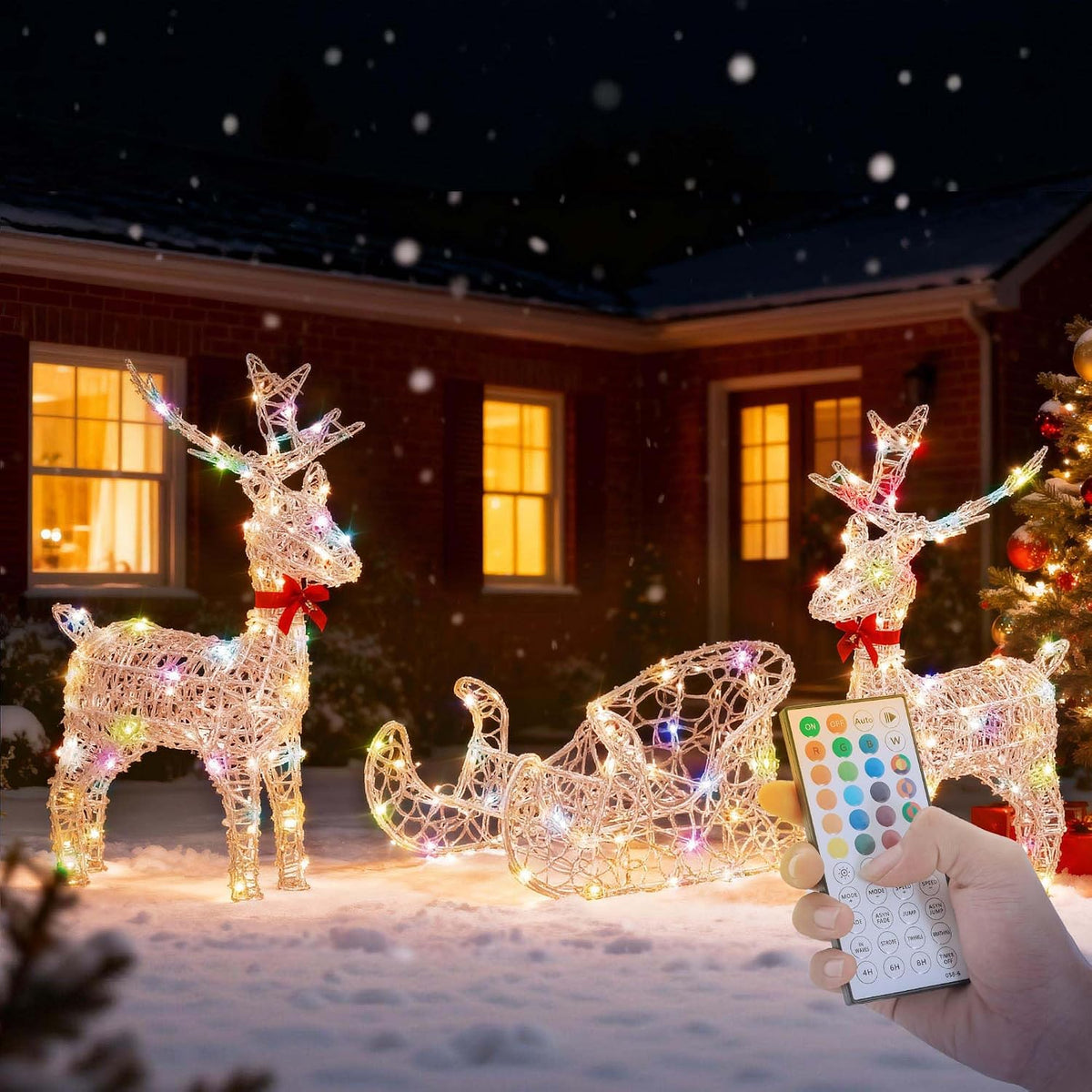 3D Christmas Rattan Deer Outdoor Decor with Upgraded Timer&Remote Control
