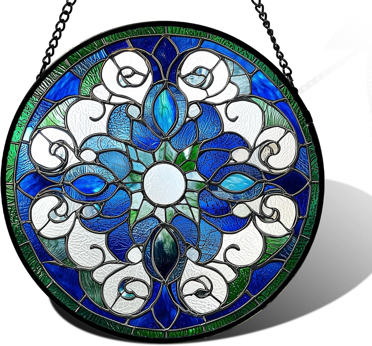 Winter Snow Night Scenery Stained Glass Window Hanging Suncatcher Gift 6.3"