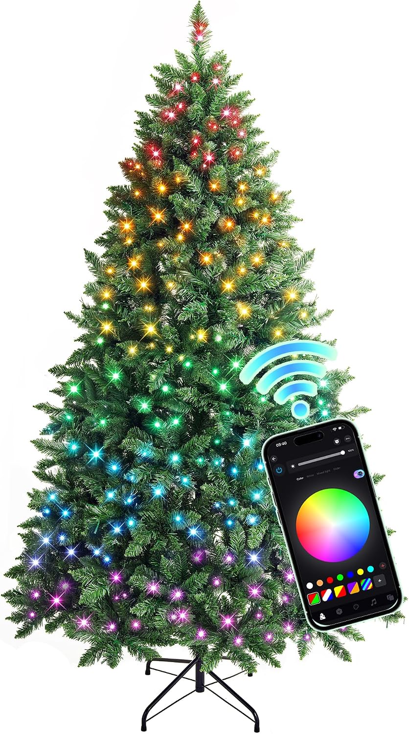 HOLLO STAR 6ft Prelit Christmas Tree, Multi-Color RGBW Lights,App Control