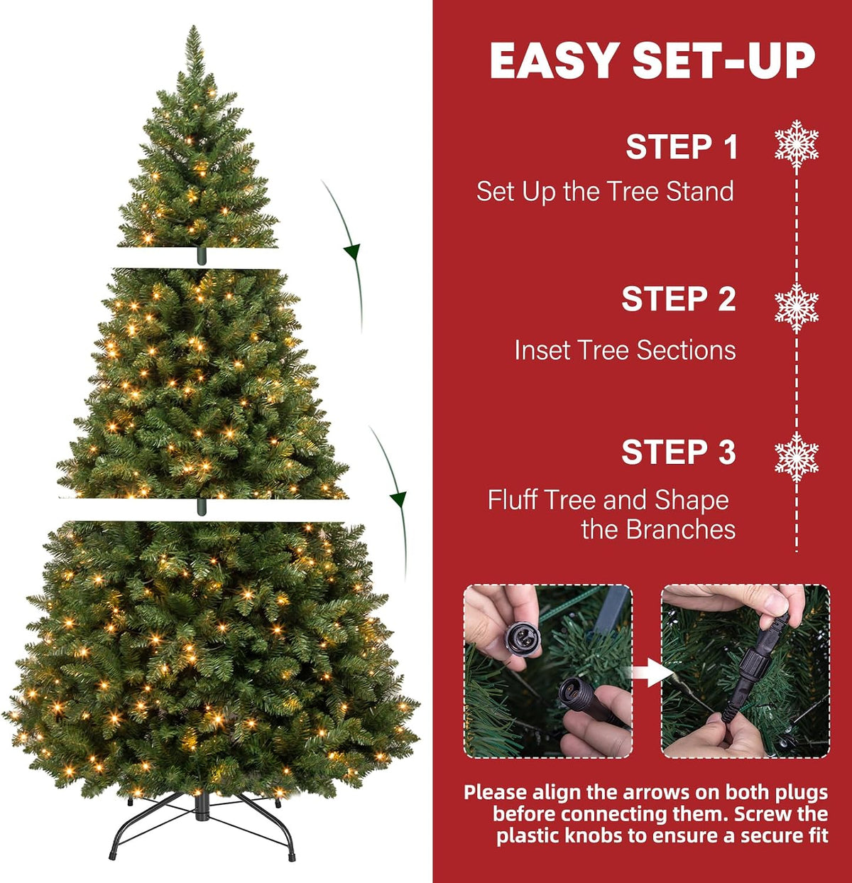 Hykolity 7 ft Prelit Artificial Christmas Tree with 300 Warm White LEDs