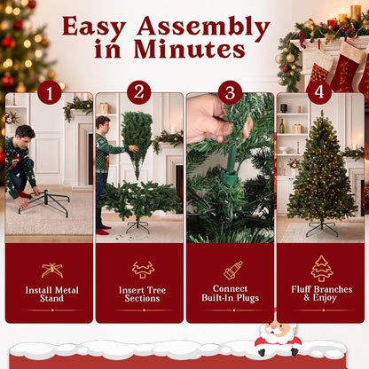 6FT Pre-Lit Artificial Christmas Tree, 300 LED Lights, 900 PVC Branch Tips