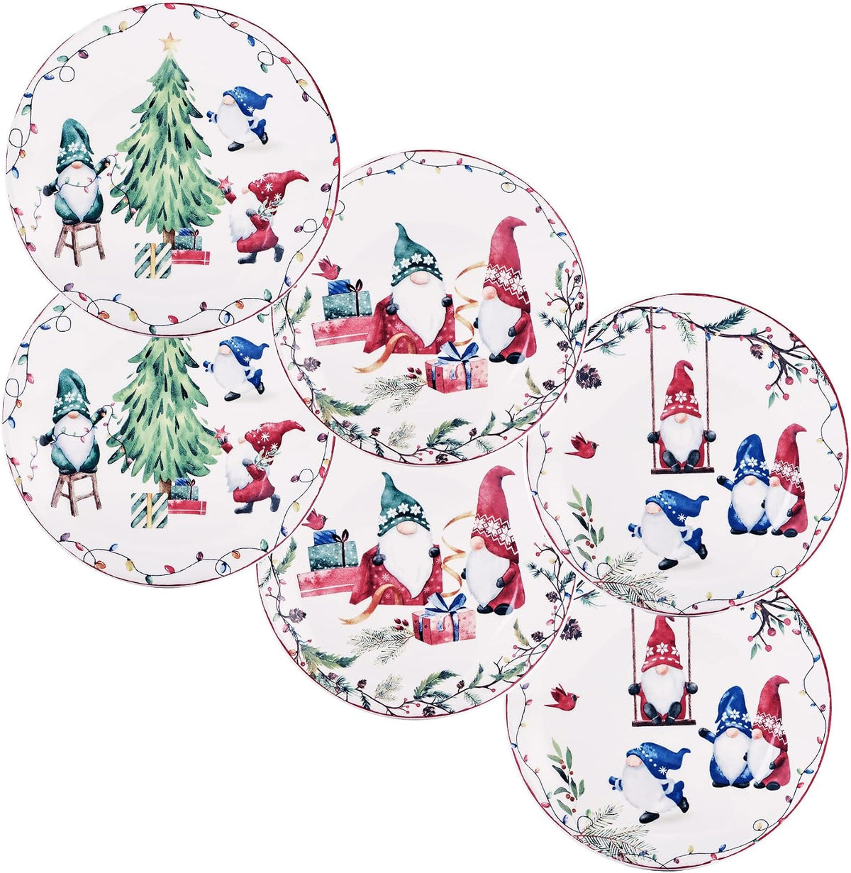 Bico Santa On The Way Scalloped Christmas Appetizer Plates Set of 6, 6 In