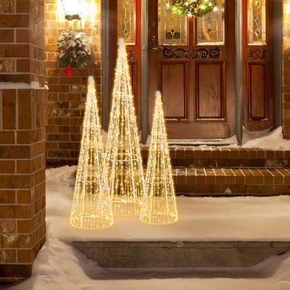 Tangkula Set of 3 Lighted Christmas Cone Trees with Warm White LED Lights