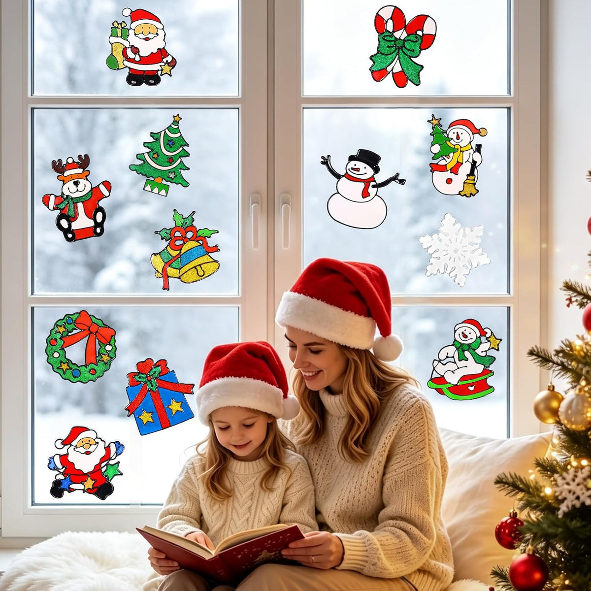 LUDILO 135Pcs Christmas Decorations Window Clings Snowflakes Window Decals