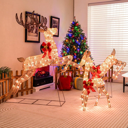 Tangkula 3 Pieces Lighted Christmas Reindeer, Holiday Reindeer Family Set